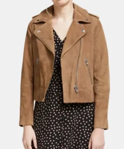 Abe Womens Real Suede Leather Brown Biker Jacket