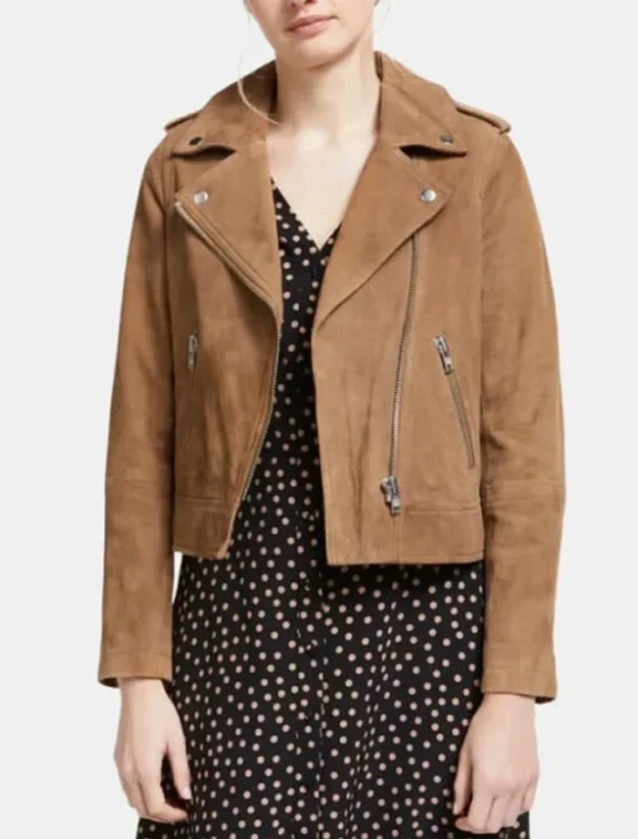 Abe Womens Real Suede Leather Brown Biker Jacket