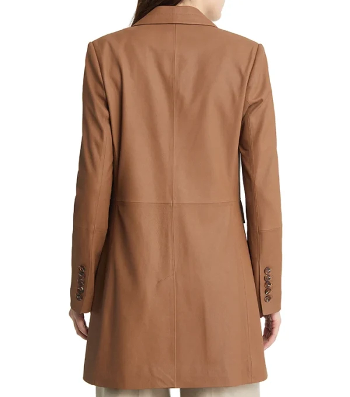 Addalyn Womens Plain Tan Brown Leather Coat - Image 5
