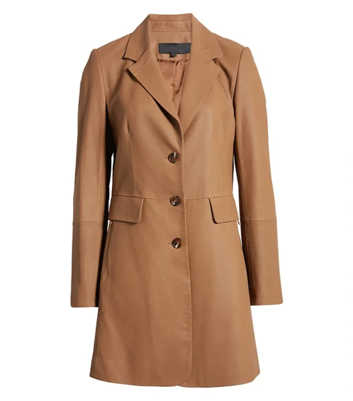 Addalyn Womens Plain Tan Brown Leather Coat - Image 4
