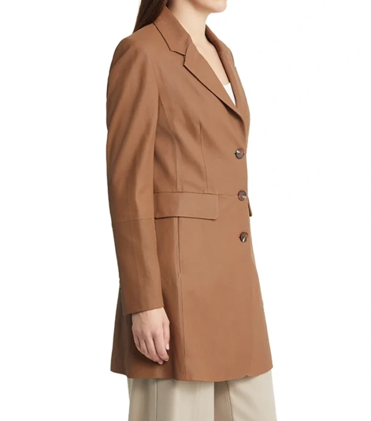 Addalyn Womens Plain Tan Brown Leather Coat - Image 2