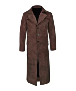Aerin Suede Leather Brown Duster Coat