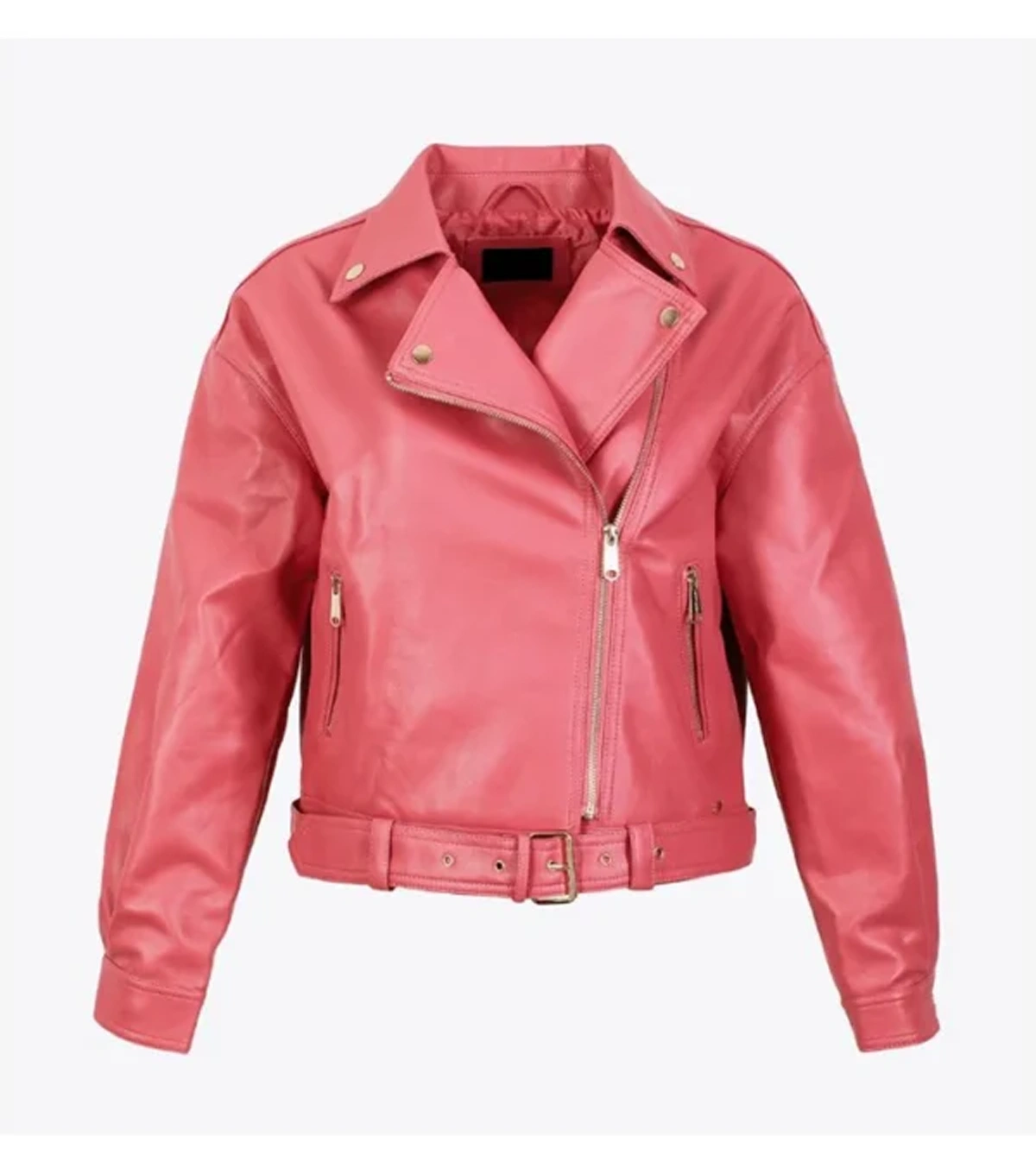 Ainsley Womens Plain Pink Leather Biker Jacket