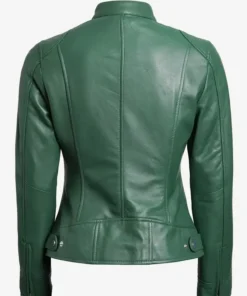 Alternative view of Amarely Womens Slim Fit Leather Cafe Racer Green Jacket