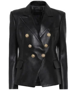 Ashtyn Womens Double Breasted Style Black Leather Blazer