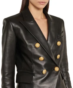 Alternative view of Ashtyn Womens Double Breasted Style Black Leather Blazer