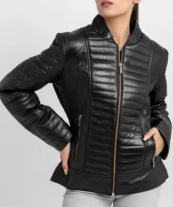 Brynlee Womens Black Quilted Real Leather Jacket