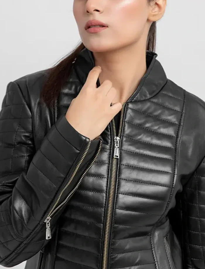 Brynlee Womens Black Quilted Real Leather Jacket - Image 4