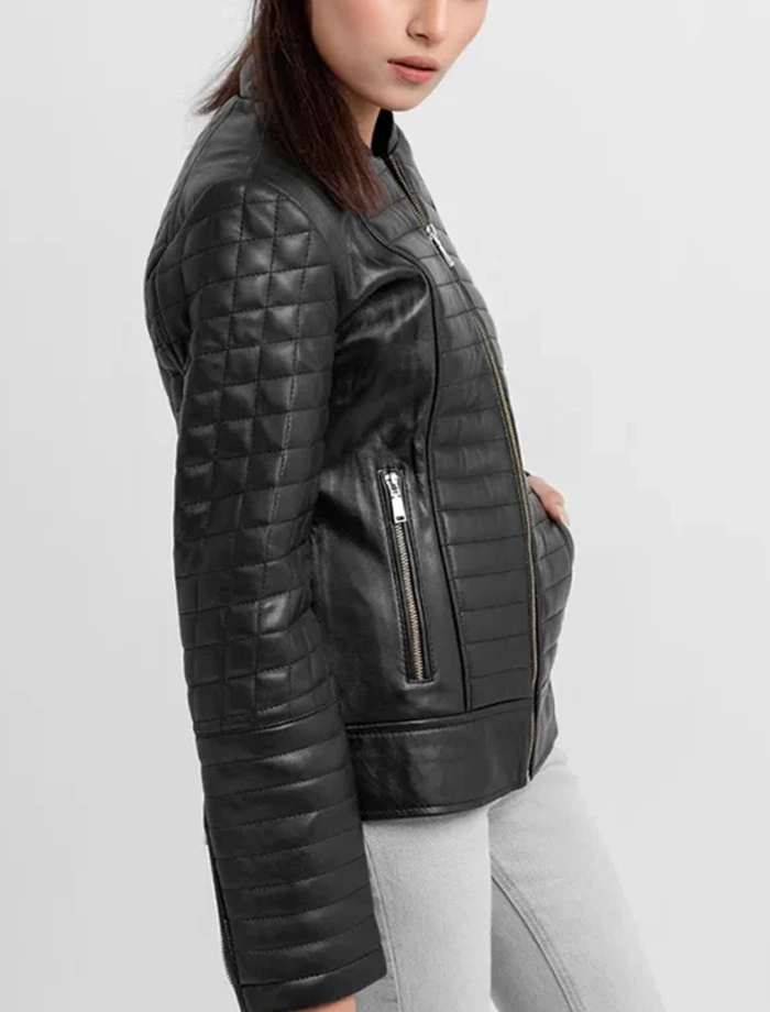 Brynlee Womens Black Quilted Real Leather Jacket - Image 3