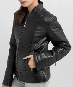 Alternative view of Brynlee Womens Black Quilted Real Leather Jacket