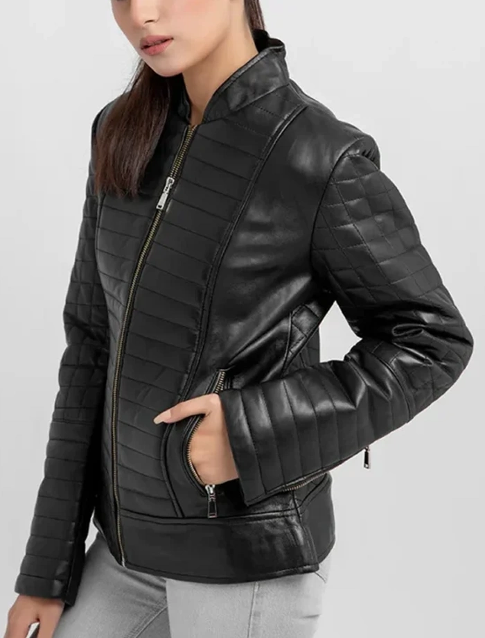 Brynlee Womens Black Quilted Real Leather Jacket - Image 2
