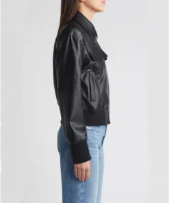 Alternative view of Cadyn Womens Gun Flap Shoulder Black Leather Bomber Jacket