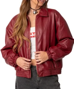 Alternative view of Campbell Womens Maroon Leather Bomber Jacket