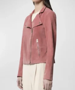 Alternative view of Carly Womens Plain Pink Suede Leather Biker Jacket
