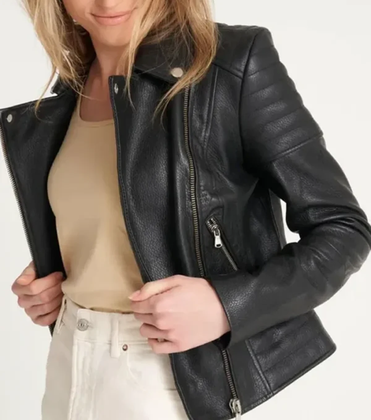 Deanna Womens Quilted Leather Moto Jacket - Image 2