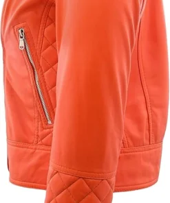 Alternative view of Easton Womens Orange Leather Quilted Biker Jacket
