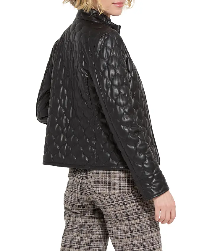 Ella Womens Padded Style Black Quilted Leather Jacket - Image 4