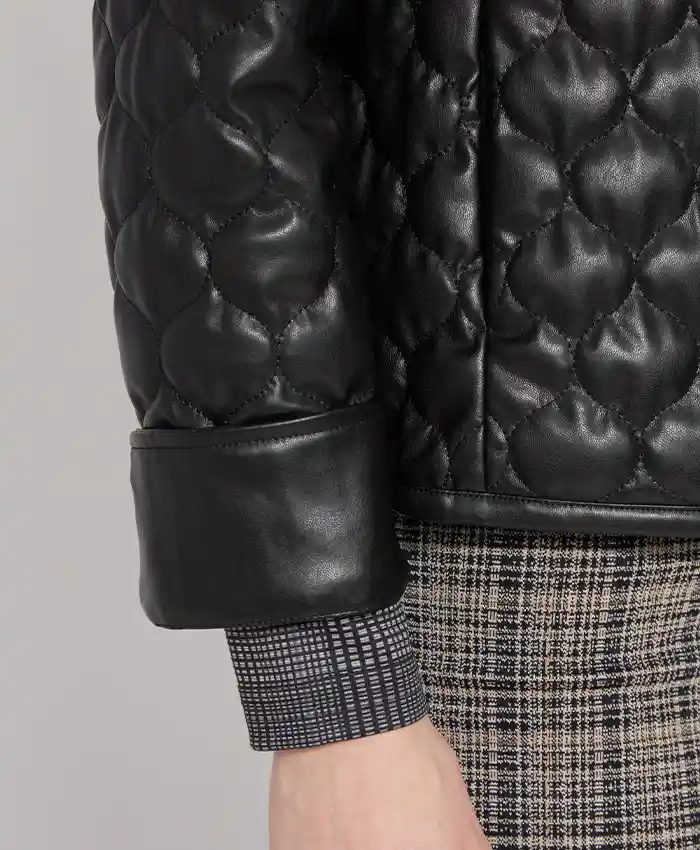 Ella Womens Padded Style Black Quilted Leather Jacket - Image 3
