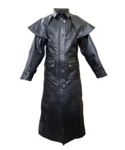 Eric Full Length Black Real Leather Duster Coat