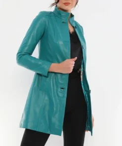 Genesis Womens Blue Turquoise Leather Coat