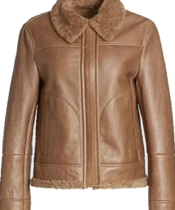 Gigi Womens Shearling Lined Brown Aviator Leather Jacket