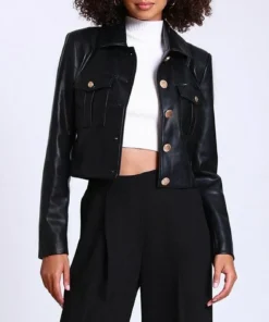 Heidi Womens Smooth Black Leather Cropped Jacket