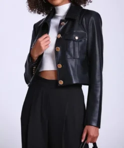 Alternative view of Heidi Womens Smooth Black Leather Cropped Jacket
