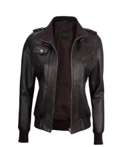 Alternative view of Hope Womens Removable Hooded Motorcycle Leather Bomber Jacket