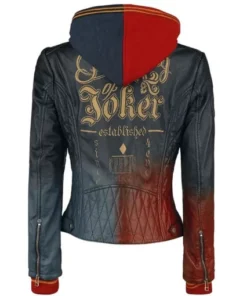 Iconic Diamond Pattern Red and Black Harley Quinn Leather Jacket