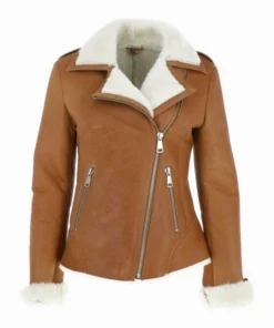 Izze Womens Shearling Brown Suede leather Jacket