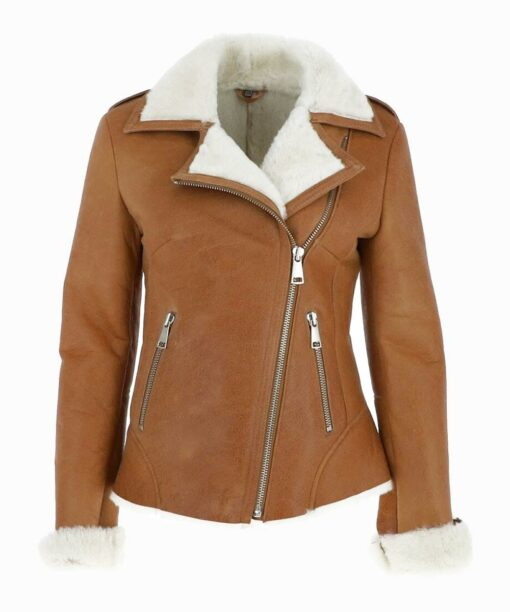 Izze Womens Shearling Brown Suede leather Jacket