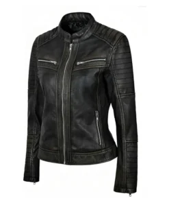 Alternative view of Jasmine Womens Distressed Black Leather Jacket