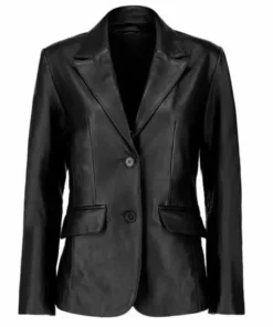 Jasmyn Womens Sharp Black Two Button Leather Blazer