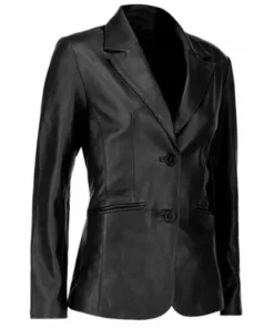 Alternative view of Jasmyn Womens Sharp Black Two Button Leather Blazer