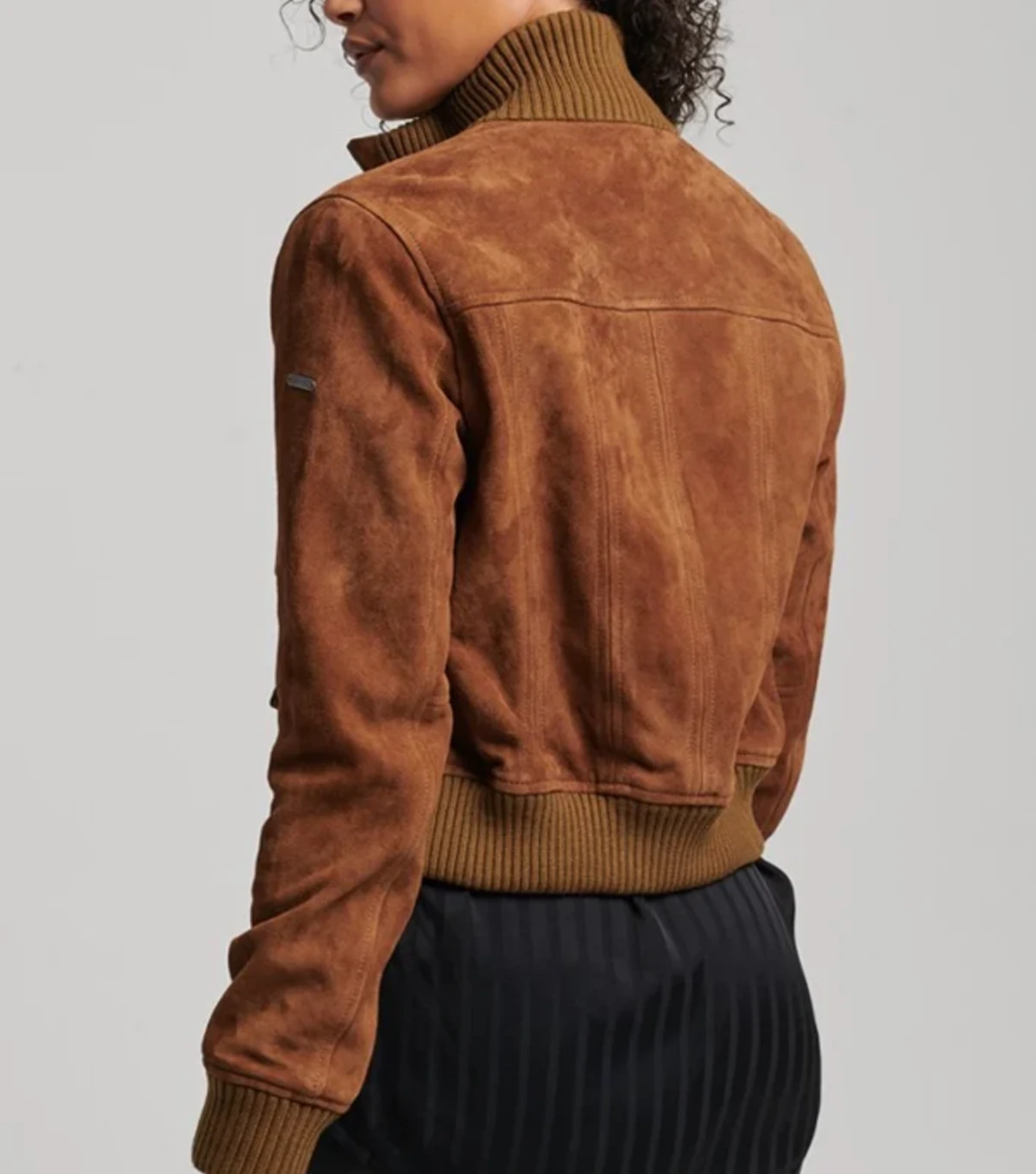 Jaycie Womens Genuine Suede Leather Brown Bomber Jacket - Image 4