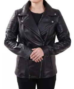 Jeslyn Womens Quilted Shoulder Leather Biker Jacket