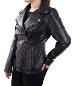 Alternative view of Jeslyn Womens Quilted Shoulder Leather Biker Jacket