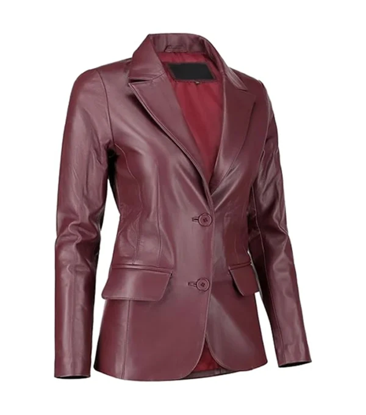 Jules Womens Classic Burgundy Leather Blazer - Image 2