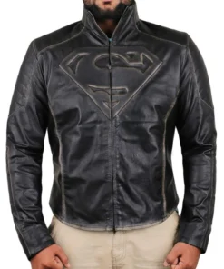 Black@ Justice League Superman Black Leather Jacket