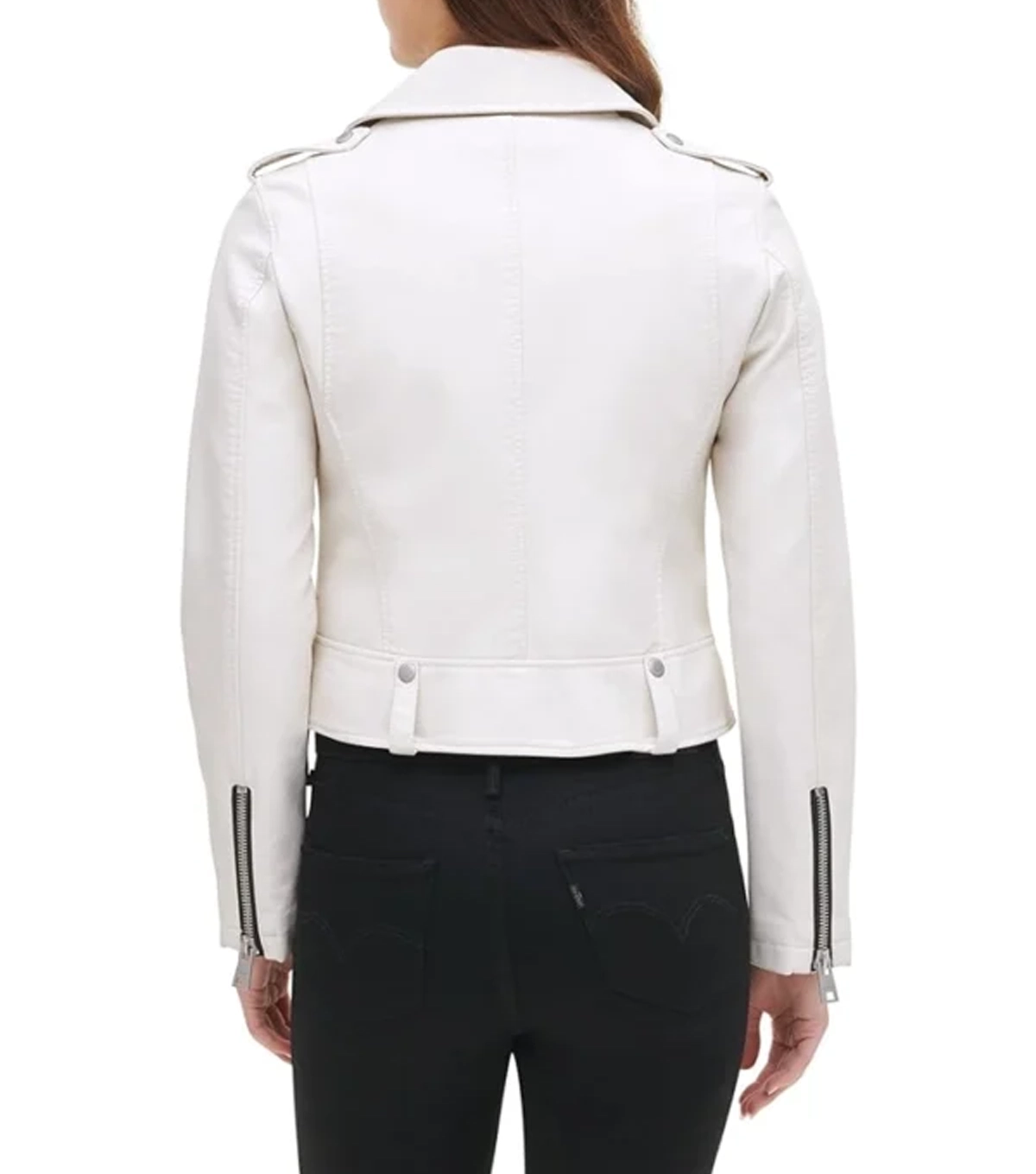 Kaila Womens Modern White Biker Leather Jacket - Image 4