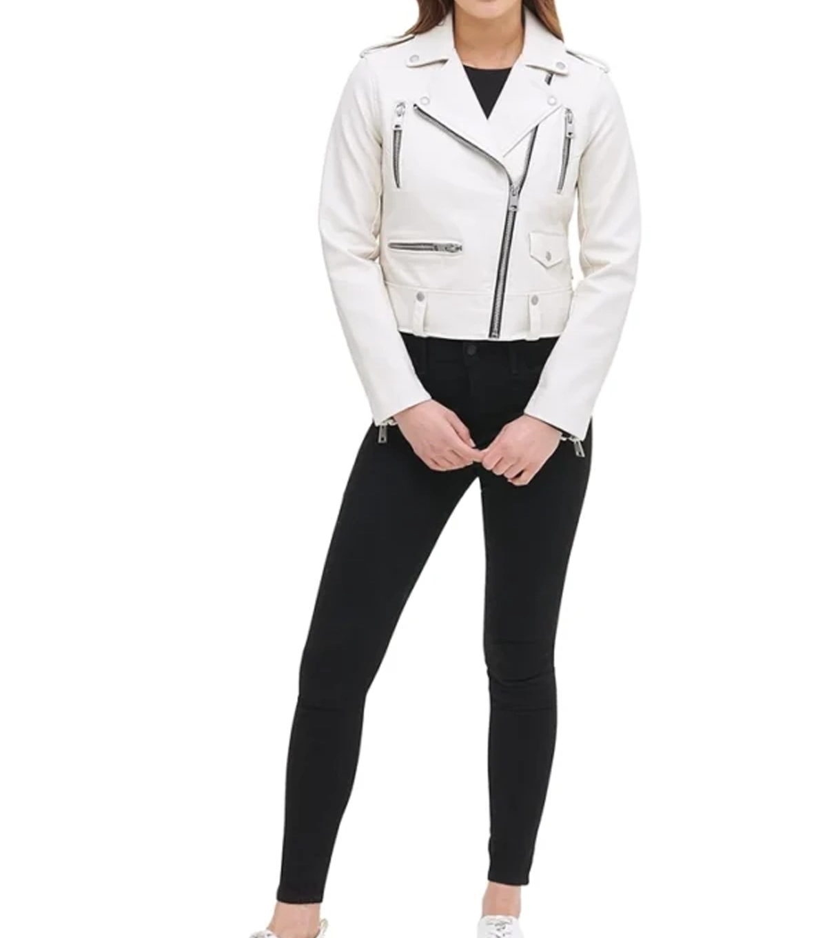 Kaila Womens Modern White Biker Leather Jacket - Image 3