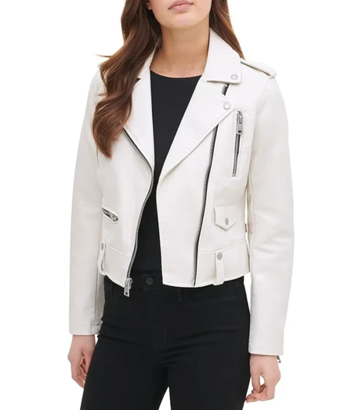 Kaila Womens Modern White Biker Leather Jacket - Image 2