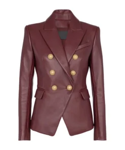 Alternative view of Kailiah Womens Double Breasted Maroon Leather Blazer