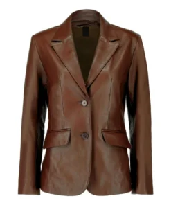 Kailynn Womens Lapel Collar Leather Brown Blazer