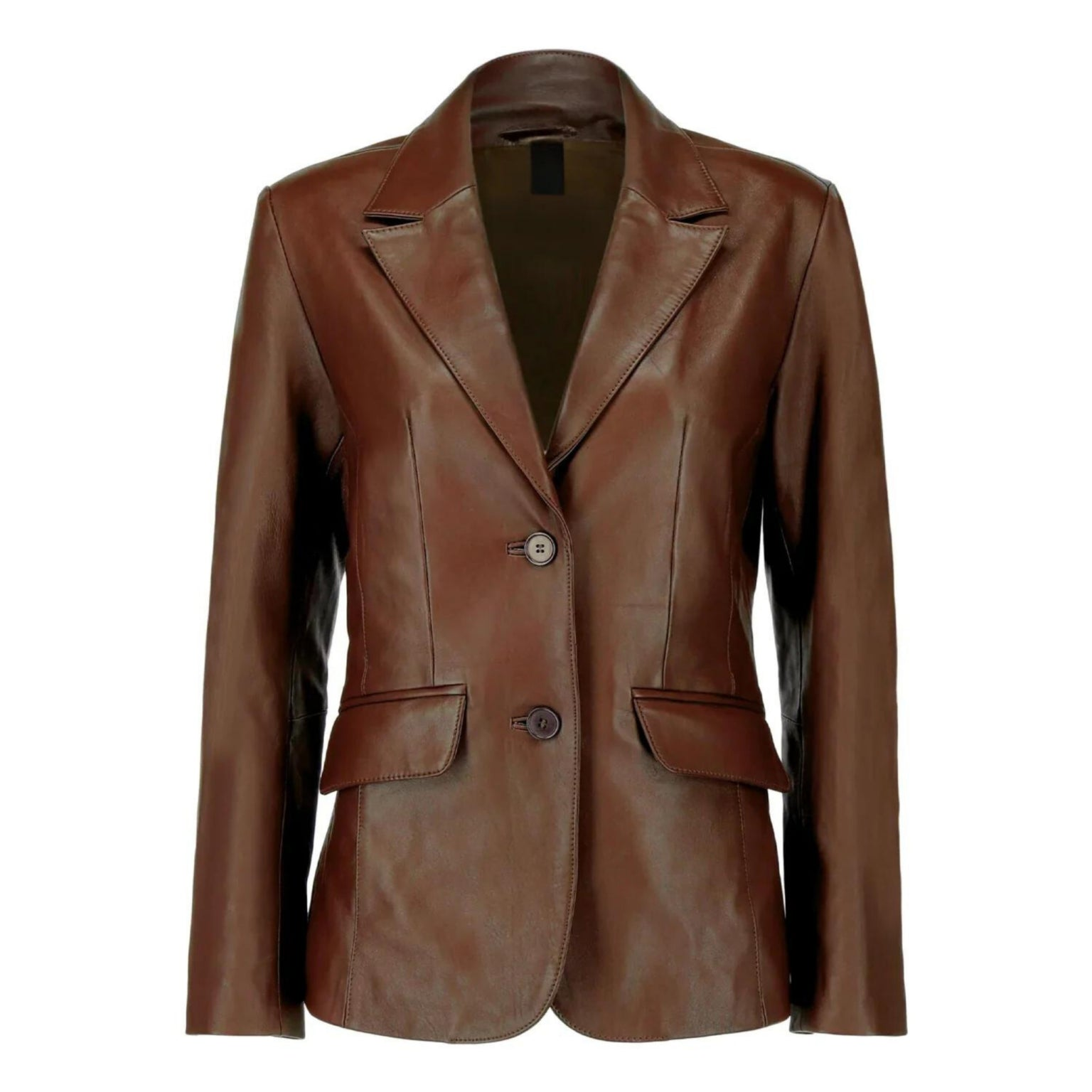 Kailynn Womens Lapel Collar Leather Brown Blazer