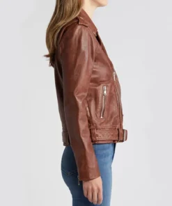 Alternative view of Karmen Womens Brown Leather Stylish Biker Jacket