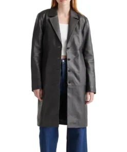 Kendyl Womens Single Breasted Leather Black Long Coat