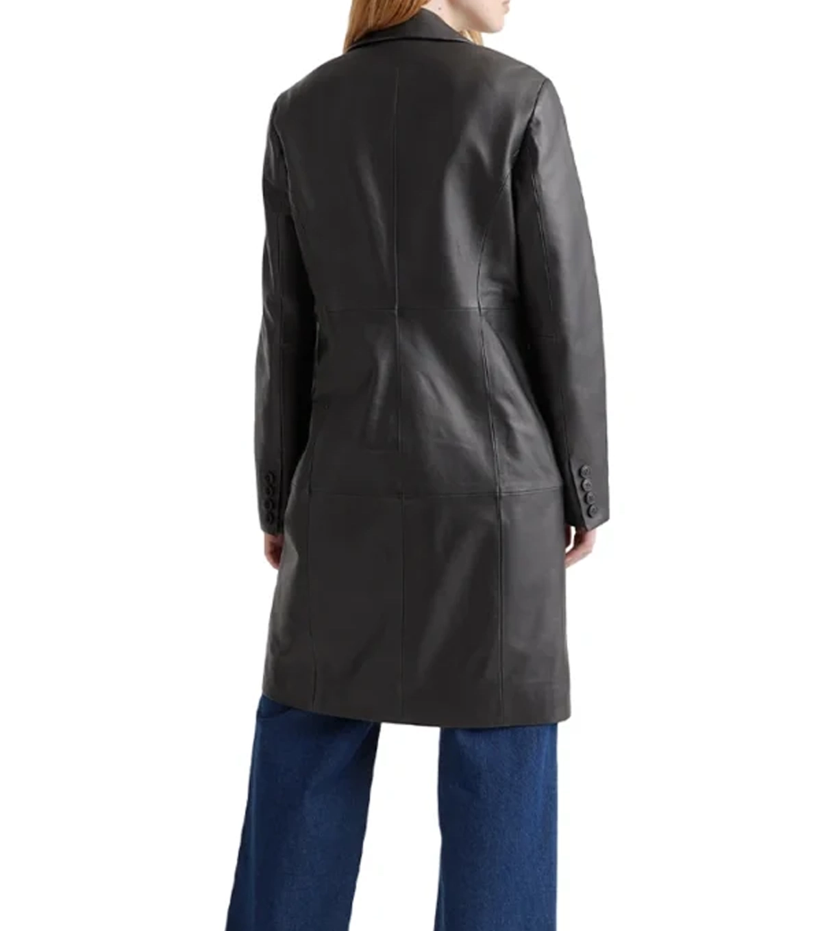 Kendyl Womens Single Breasted Leather Black Long Coat - Image 5