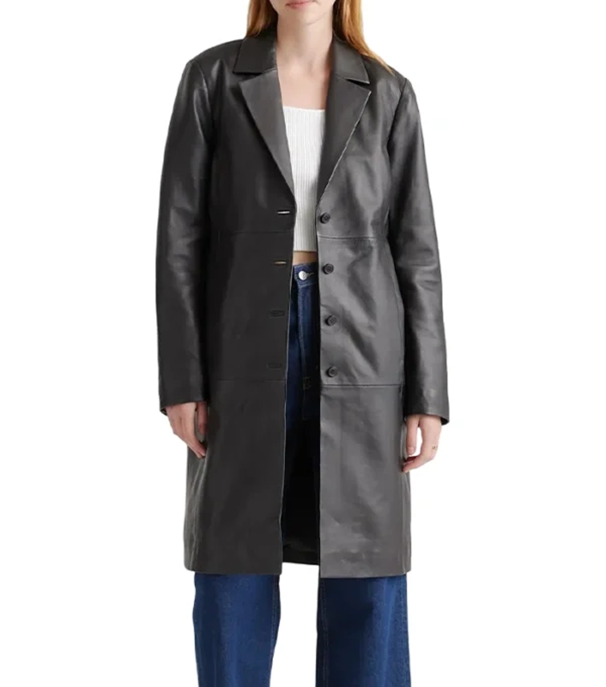 Kendyl Womens Single Breasted Leather Black Long Coat