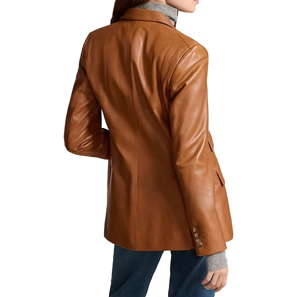 Kieran Womens Brown Leather Blazer - Image 4
